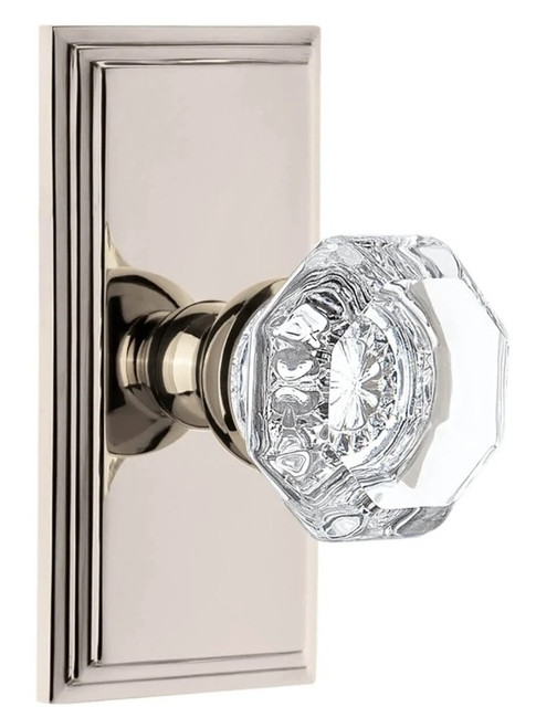 Grandeur Hardware - Carre Short Plate Privacy with Chambord Crystal Knob in Polished Nickel - CARCHM - 886338
