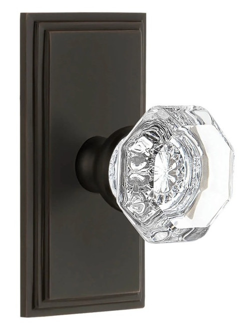 Grandeur Hardware - Carre Short Plate Privacy with Chambord Crystal Knob in Timeless Bronze - CARCHM - 886340