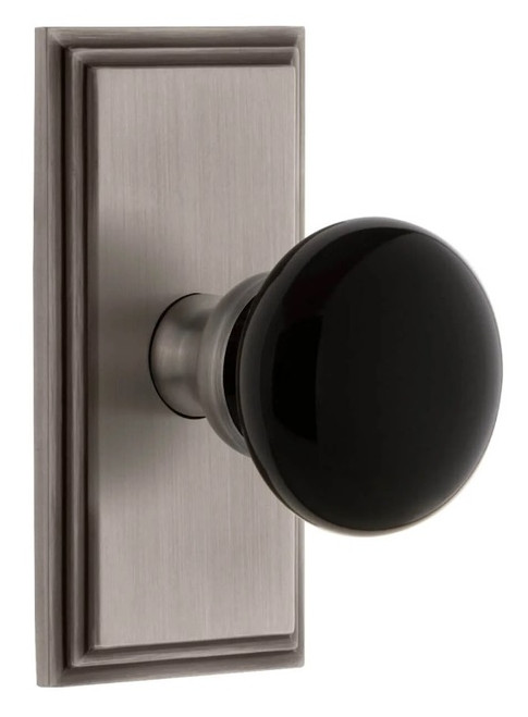 Grandeur Hardware - Carre Short Plate Privacy with Coventry Knob in Antique Pewter - CARCOV - 886358