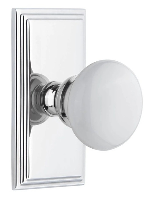 Grandeur Hardware - Carre Short Plate Privacy with Hyde Park Knob in Bright Chrome - CARHYD - 886419