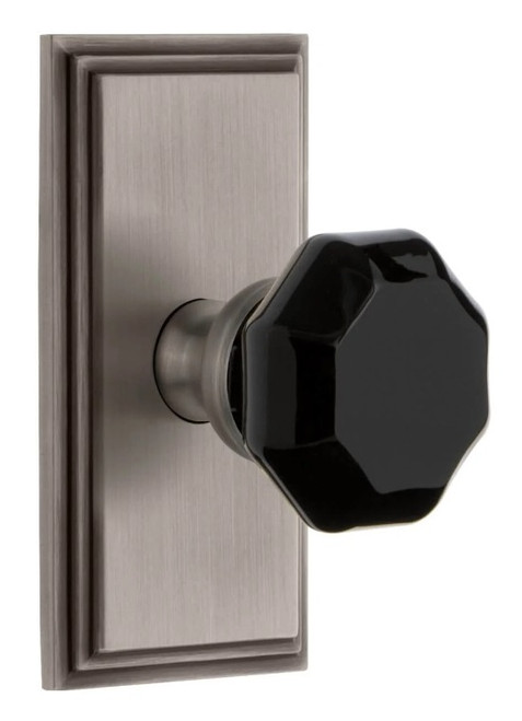 Grandeur Hardware - Carre Short Plate Privacy with Lyon Knob in Antique Pewter - CARLYO - 886426