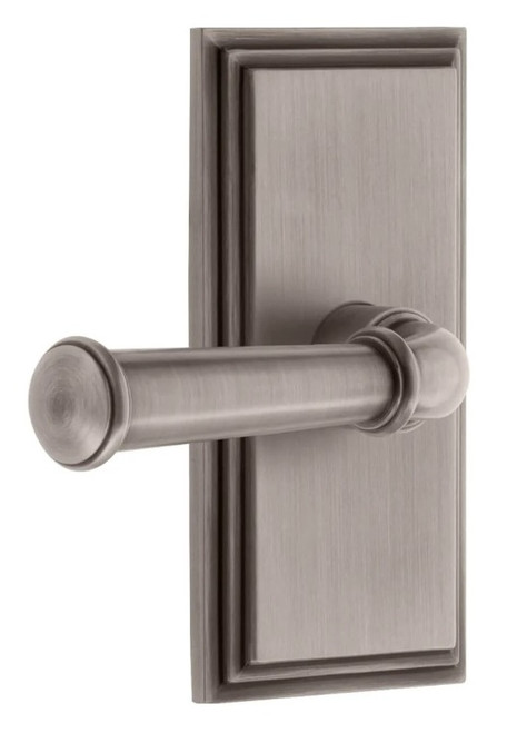 Grandeur Hardware - Carre Short Plate Privacy with Georgetown Lever in Antique Pewter - CARGEO - 886517
