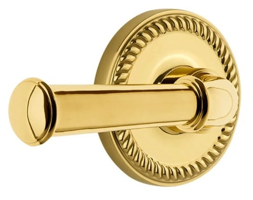 Grandeur Hardware - Newport Rosette Privacy with Georgetown Lever in Lifetime Brass - NEWGEO - 893043