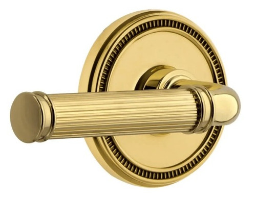 Grandeur Hardware - Soleil Rosette Passage with Soleil Lever in Lifetime Brass - SOLSLL - 896044
