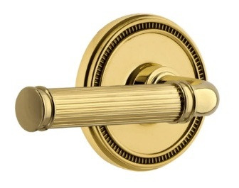 Grandeur Hardware - Soleil Rosette Privacy with Soleil Lever in Lifetime Brass - SOLSLL - 896547