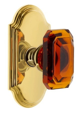 Grandeur Hardware - Arc Short Plate Single Dummy with Baguette Amber Crystal Knob in Lifetime Brass - ARCBCA - 897411