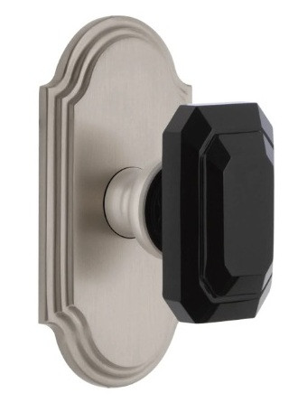 Grandeur Hardware - Arc Short Plate Single Dummy with Baguette Black Crystal Knob in Satin Nickel - ARCBCB - 897422