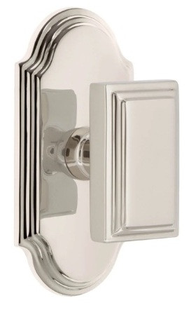 Grandeur Hardware - Arc Short Plate Single Dummy with Carre Knob in Polished Nickel - ARCCAR - 897451