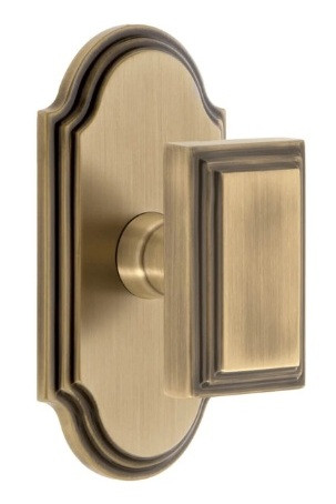 Grandeur Hardware - Arc Short Plate Single Dummy with Carre Knob in Vintage Brass - ARCCAR - 897454
