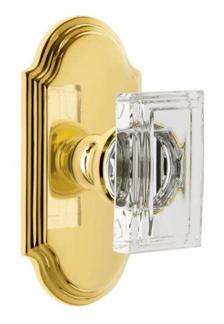 Grandeur Hardware - Arc Short Plate Single Dummy with Carre Crystal Knob in Lifetime Brass - ARCCCR - 897457