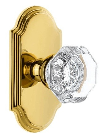 Grandeur Hardware - Arc Short Plate Single Dummy with Chambord Crystal Knob in Lifetime Brass - ARCCHM - 897465