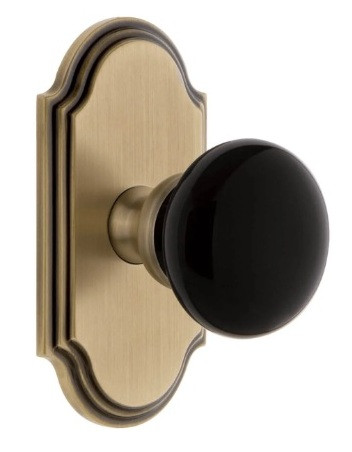 Grandeur Hardware - Arc Short Plate Single Dummy with Coventy Knob in Vintage Brass - ARCCOV - 897485