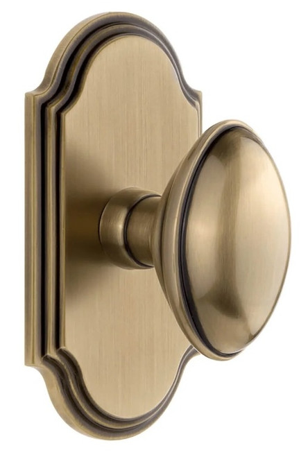 Grandeur Hardware - Arc Short Plate Single Dummy with Eden Prairie Knob in Vintage Brass - ARCEDN - 897493