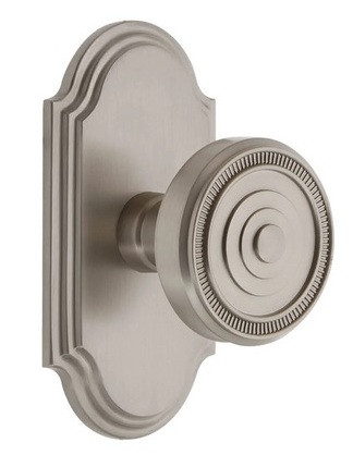 Grandeur Hardware - Arc Short Plate Single Dummy with Soleil Knob in Satin Nickel - ARCSOL - 897530