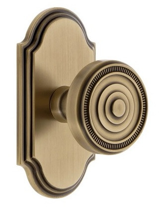 Grandeur Hardware - Arc Short Plate Single Dummy with Soleil Knob in Vintage Brass - ARCSOL - 897532