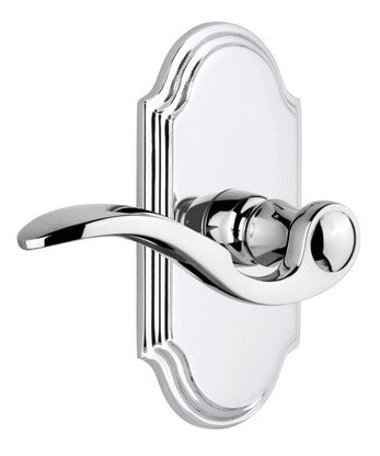 Grandeur Hardware - Arc Short Plate Single Dummy with Bellagio Lever in Bright Chrome - ARCBEL - 897534