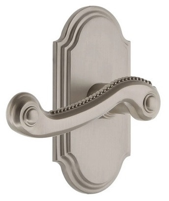 Grandeur Hardware - Arc Short Plate Single Dummy with Newport Lever in Satin Nickel - ARCNEW - 897560