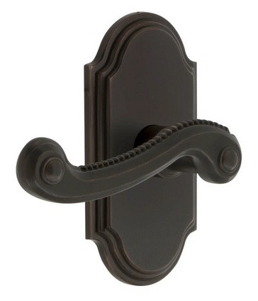 Grandeur Hardware - Arc Short Plate Single Dummy with Newport Lever in Timeless Bronze - ARCNEW - 897561