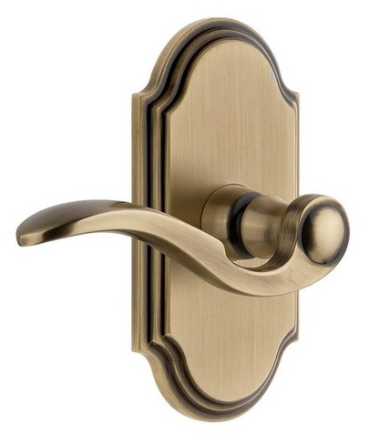 Grandeur Hardware - Arc Short Plate Single Dummy with Bellagio Lever in Vintage Brass - ARCBEL - 897578