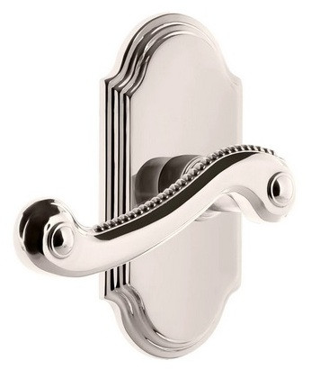 Grandeur Hardware - Arc Short Plate Single Dummy with Newport Lever in Polished Nickel - ARCNEW - 897589
