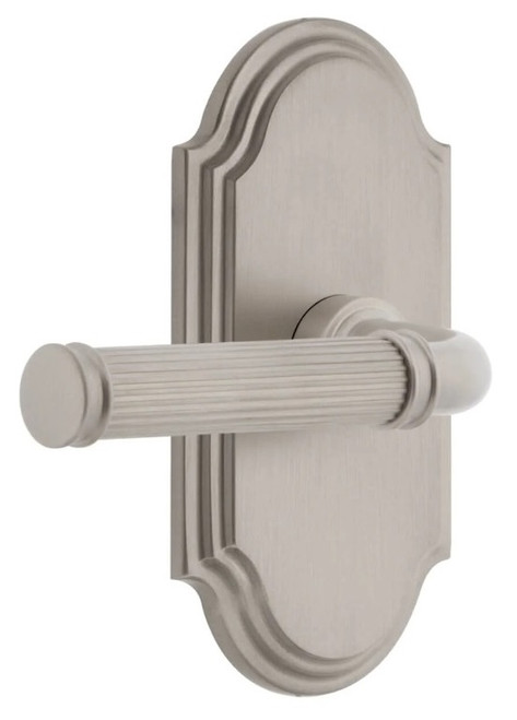 Grandeur Hardware - Arc Short Plate Single Dummy with Soleil Lever in Satin Nickel - ARCSLL - 897598