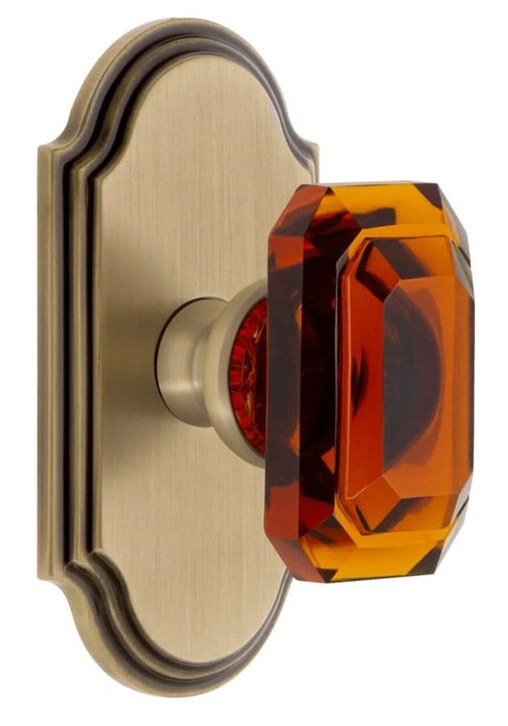 Grandeur Hardware - Arc Short Plate Double Dummy with Baguette Amber Crystal Knob in Vintage Brass - ARCBCA - 897615