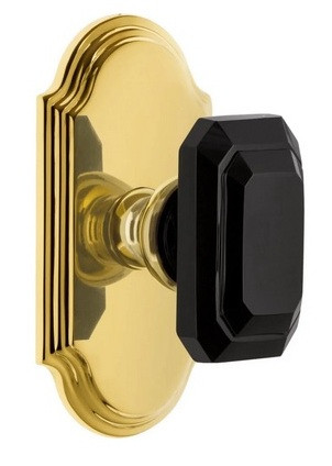 Grandeur Hardware - Arc Short Plate Double Dummy with Baguette Black Crystal Knob in Lifetime Brass - ARCBCB - 897618