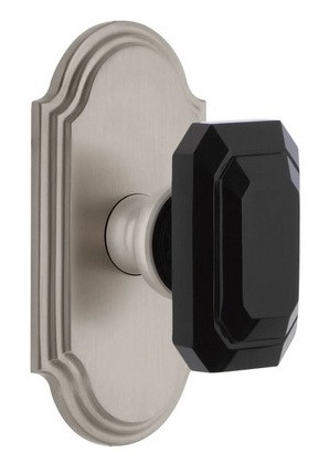 Grandeur Hardware - Arc Short Plate Double Dummy with Baguette Black Crystal Knob in Satin Nickel - ARCBCB - 897621