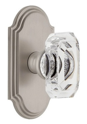 Grandeur Hardware - Arc Short Plate Double Dummy with Baguette Clear Crystal Knob in Satin Nickel - ARCBCC - 897628