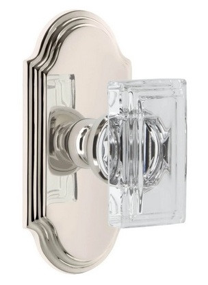 Grandeur Hardware - Arc Short Plate Double Dummy with Carre Crystal Knob in Polished Nickel - ARCCCR - 897658