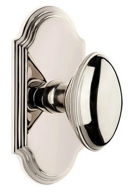 Grandeur Hardware - Arc Short Plate Double Dummy with Eden Prairie Knob in Polished Nickel - ARCEDN - 897689