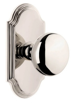 Grandeur Hardware - Arc Short Plate Double Dummy with Fifth Avenue Knob Knob in Polished Nickel - ARCFAV - 897697