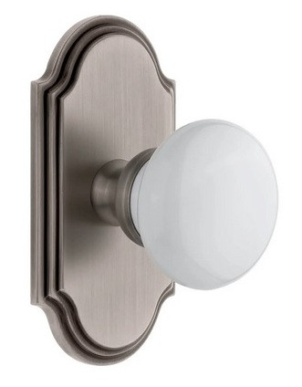 Grandeur Hardware - Arc Short Plate Double Dummy with Hyde Park Knob in Antique Pewter - ARCHYD - 897701