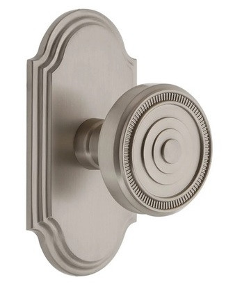 Grandeur Hardware - Arc Short Plate Double Dummy with Soleil Knob in Satin Nickel - ARCSOL - 897729
