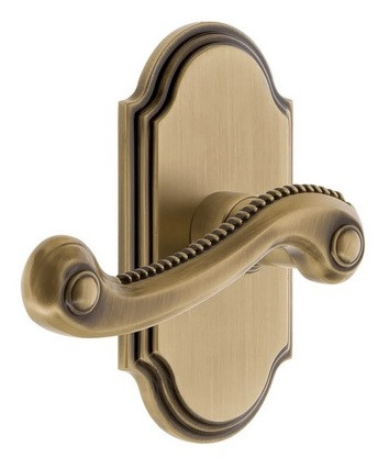 Grandeur Hardware - Arc Short Plate Double Dummy with Newport Lever in Vintage Brass - ARCNEW - 897753