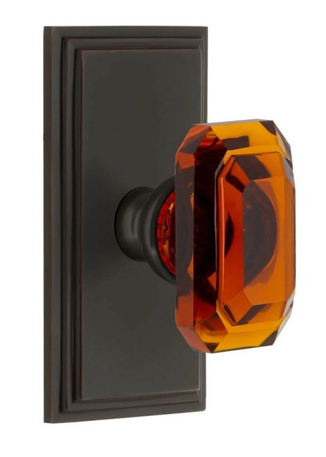 Grandeur Hardware - Carre Short Plate Single Dummy with Baguette Amber Crystal Knob in Timeless Bronze - CARBCA - 897775