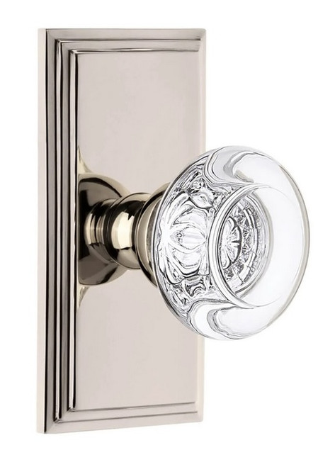 Grandeur Hardware - Carre Short Plate Single Dummy with Bordeaux Crystal Knob in Polished Nickel - CARBOR - 897804