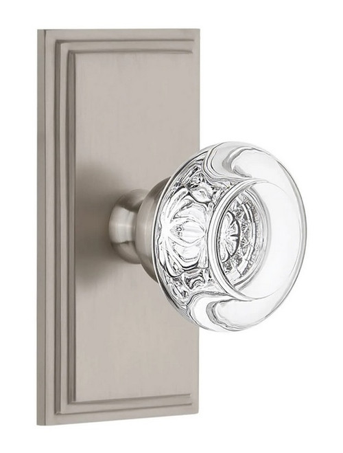 Grandeur Hardware - Carre Short Plate Single Dummy with Bordeaux Crystal Knob in Satin Nickel - CARBOR - 897805