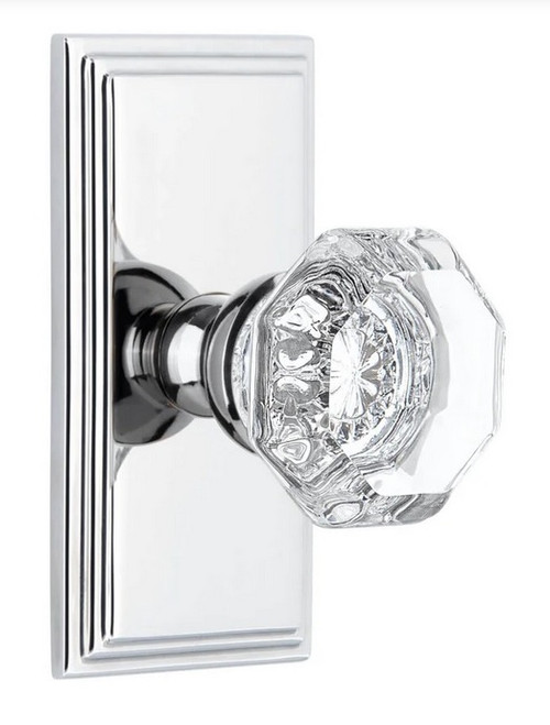 Grandeur Hardware - Carre Short Plate Single Dummy with Chambord Crystal Knob in Bright Chrome - CARCHM - 897824