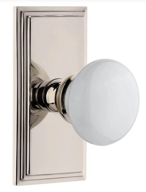 Grandeur Hardware - Carre Short Plate Single Dummy with Hyde Park Knob in Polished Nickel - CARHYD - 897866