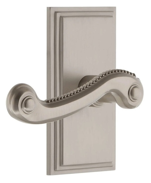 Grandeur Hardware - Carre Short Plate Single Dummy with Newport Lever in Satin Nickel - CARNEW - 897950