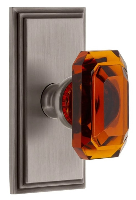 Grandeur Hardware - Carre Short Plate Double Dummy with Baguette Amber Crystal Knob in Antique Pewter - CARBCA - 897969
