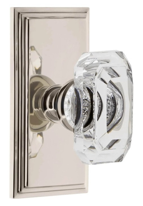 Grandeur Hardware - Carre Short Plate Double Dummy with Baguette Clear Crystal Knob in Polished Nickel - CARBCC - 897987