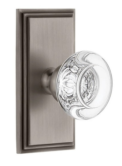 Grandeur Hardware - Carre Short Plate Double Dummy with Bordeaux Crystal Knob in Antique Pewter - CARBOR - 897999