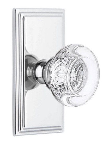 Grandeur Hardware - Carre Short Plate Double Dummy with Bordeaux Crystal Knob in Bright Chrome - CARBOR - 898000
