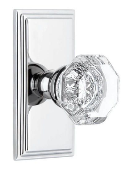 Grandeur Hardware - Carre Short Plate Double Dummy with Chambord Crystal Knob in Bright Chrome - CARCHM - 898023