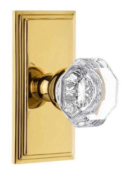Grandeur Hardware - Carre Short Plate Double Dummy with Chambord Crystal Knob in Lifetime Brass - CARCHM - 898024