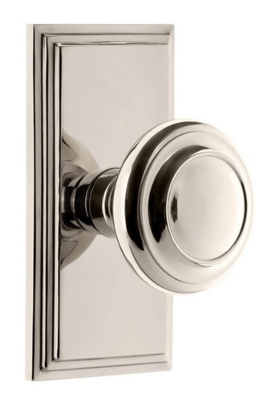 Grandeur Hardware - Carre Short Plate Double Dummy with Circulaire Knob in Polished Nickel - CARCIR - 898033