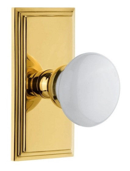 Grandeur Hardware - Carre Short Plate Double Dummy with Hyde Park Knob in Lifetime Brass - CARHYD - 898063