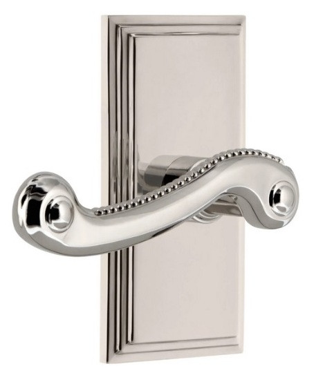 Grandeur Hardware - Carre Short Plate Double Dummy with Newport Lever in Polished Nickel - CARNEW - 898110